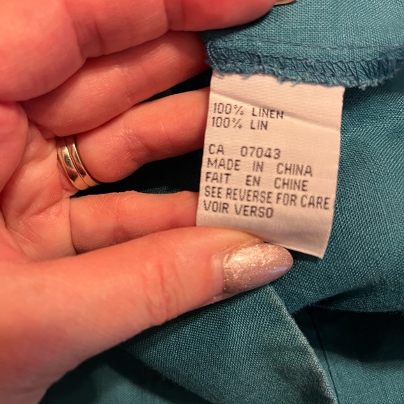 It’s A New Vision Teal Linen Shift Dress Pintuck V-Neck Size Large - Picture 6 of 11